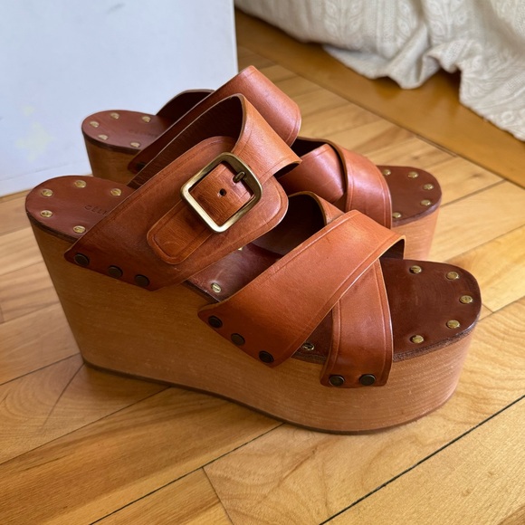 Celine Phoebe Philo Rare platforms Clogs Sandals veg tan leather brown tan 38.5 - Picture 3 of 16